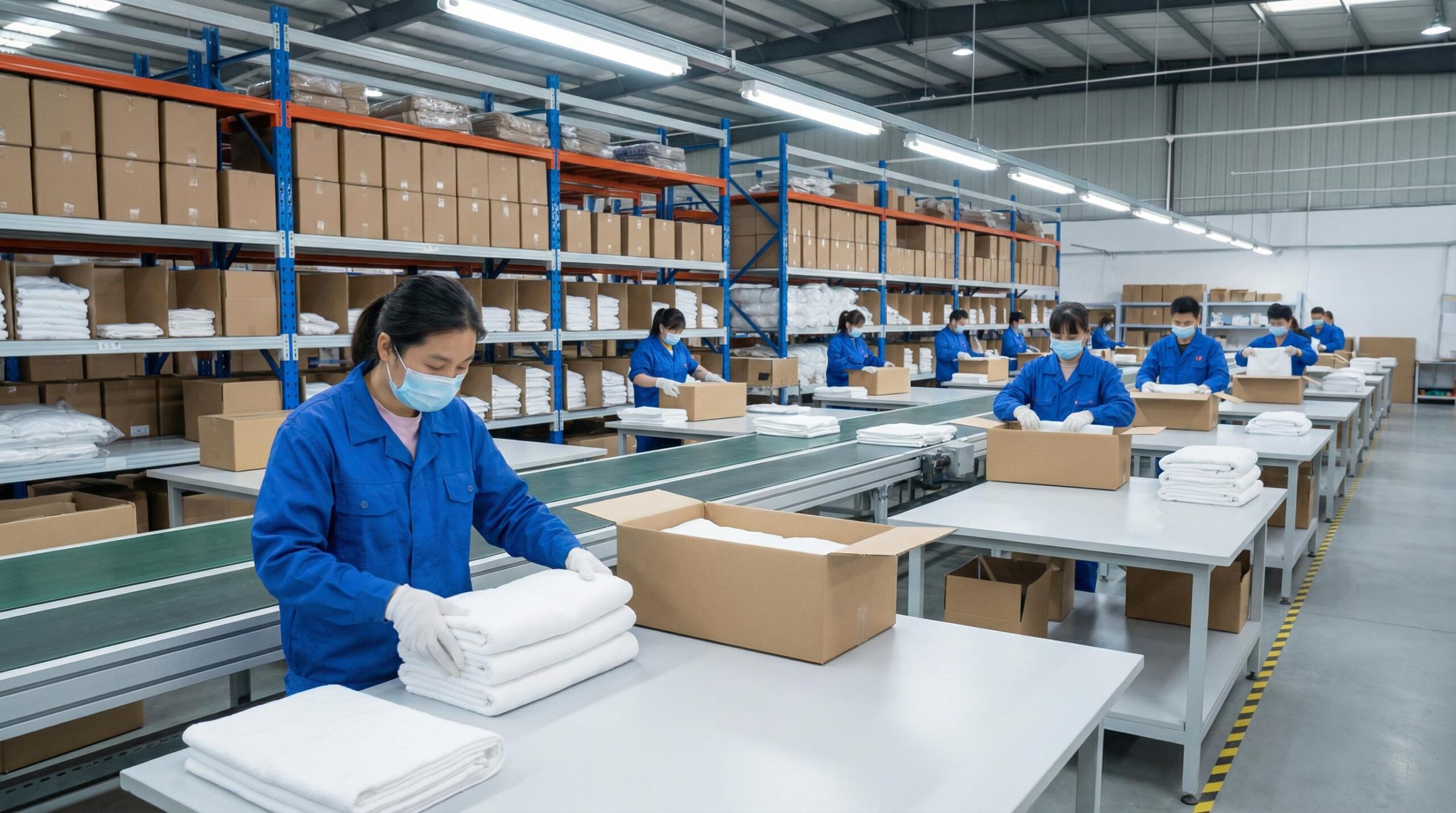 Xếp khăn trước khi đóng gói