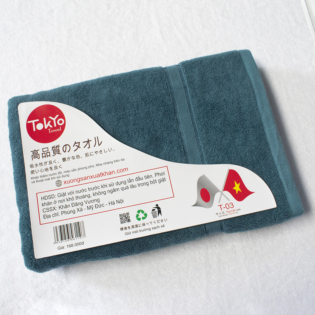 Khăn tắm cotton 1m4 màu xanh đá